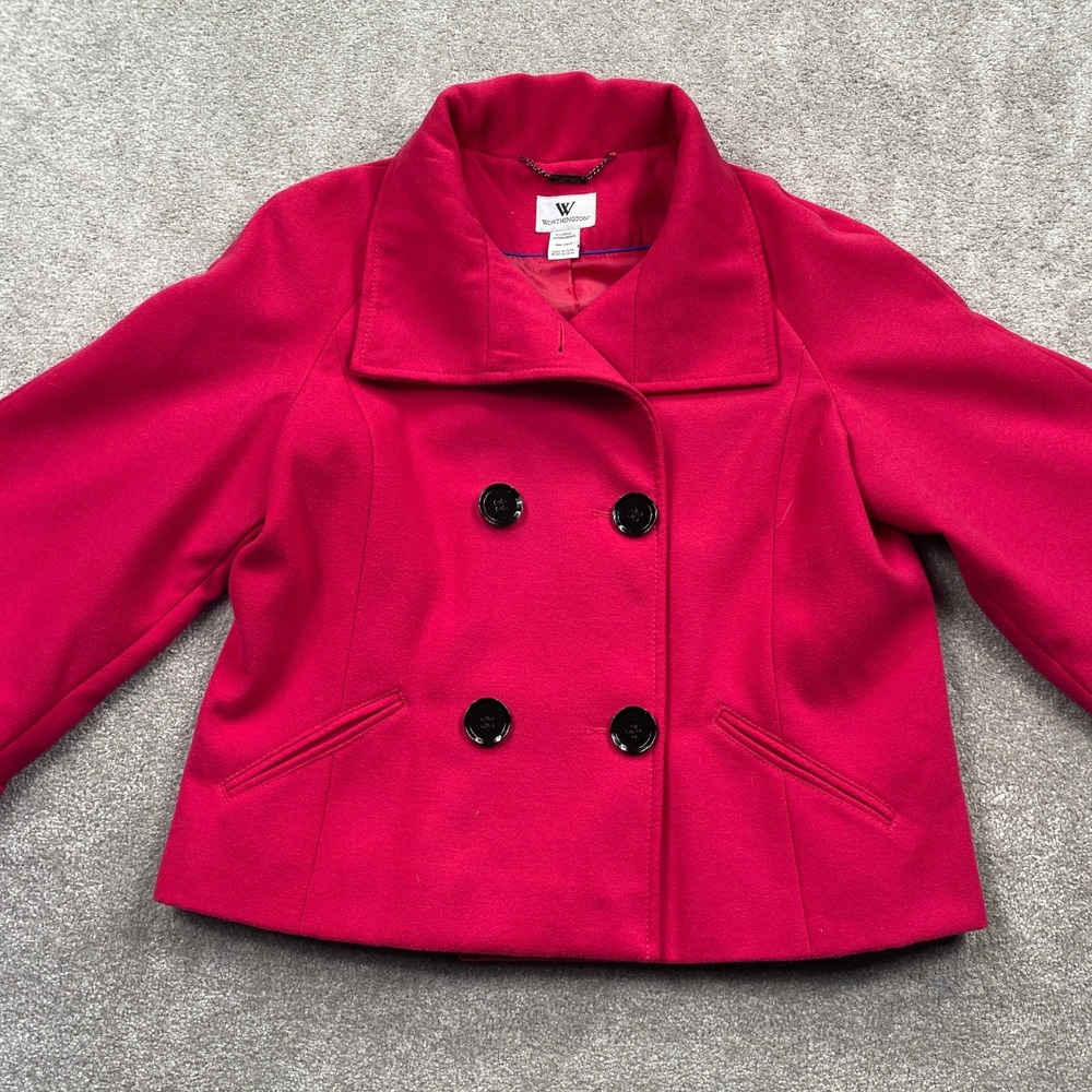 Worthington Womens Fuchsia Pink Double Breasted Pea Coat Jacket XL Extra Large - Picture 4 of 11